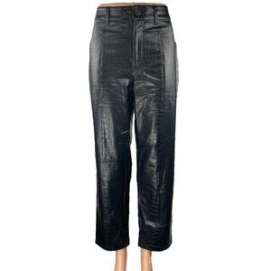 A New Day Women's Black Croc Faux Leather Vegan Wide Leg Trousers Pants Size 8